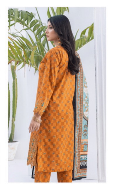 (LIGHT ORANGE) Embroidered 3 Piece Lawn Dress - Zainab Fazlani