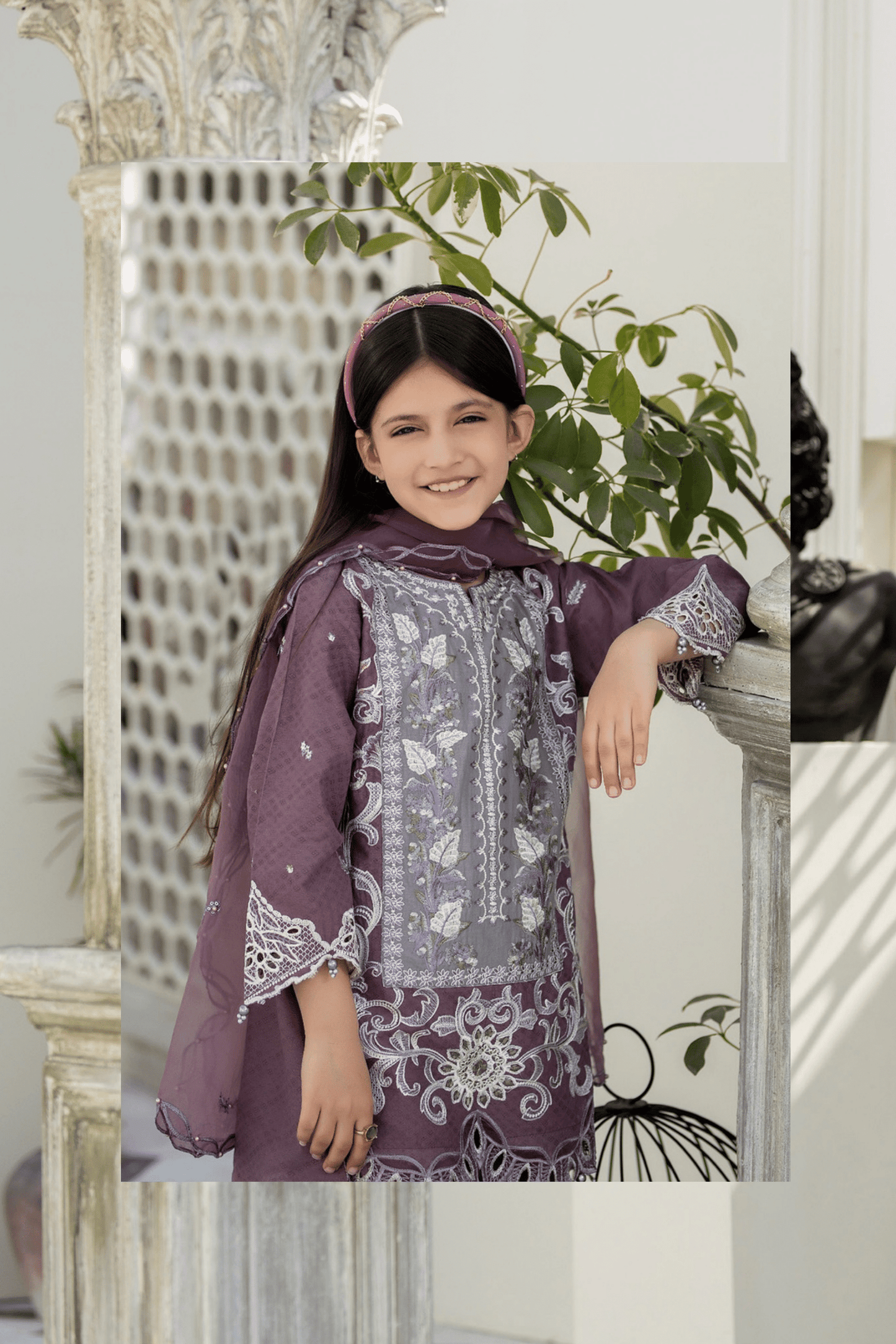 (Purple) Mother & Daughter 3 Pc Chikenkari Lawn Dress by Simrans