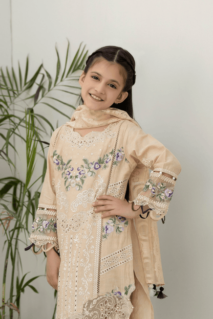 (BEIGE) Mother & Daughter 3 Pc Chikenkari Lawn Dress by Simrans