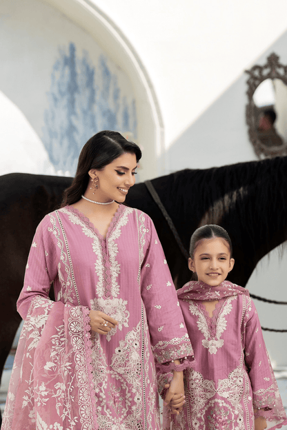 (Pink) Mother & Daughter 3 Pc Chikenkari Lawn Dress by Simrans