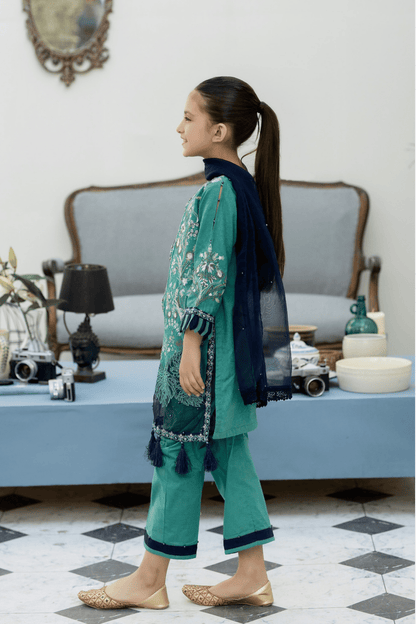 (Sea Green) Mother & Daughter 3 Pc Chikenkari Lawn Dress by Simrans