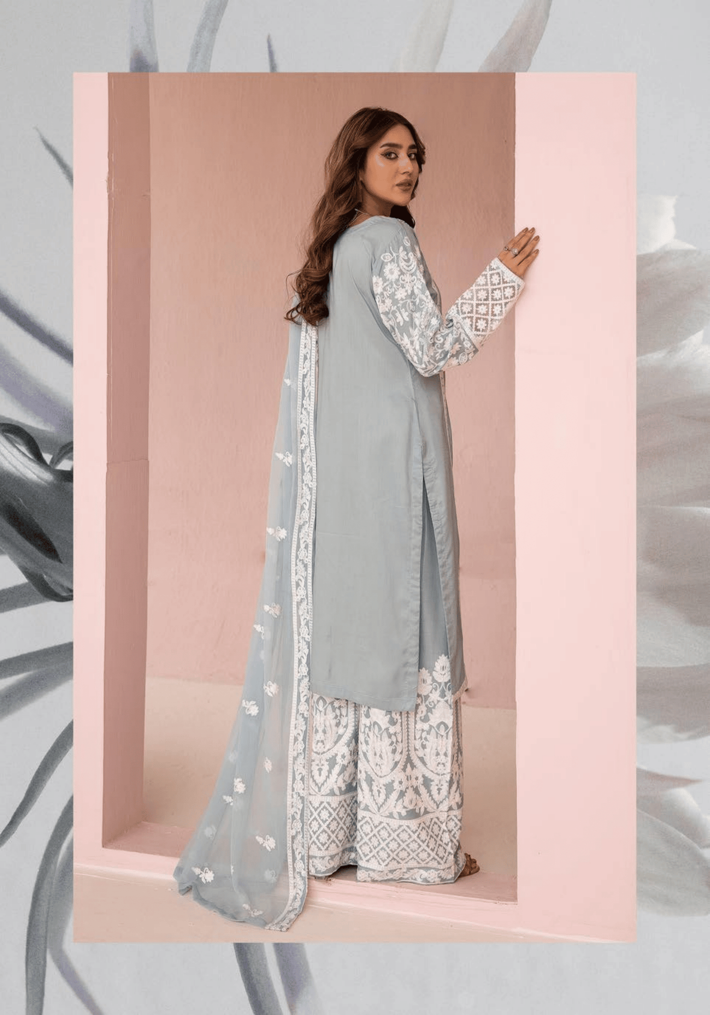 (Sea Green) "Fiza" Embroidered Linen 3 Pc Dress By Simrans