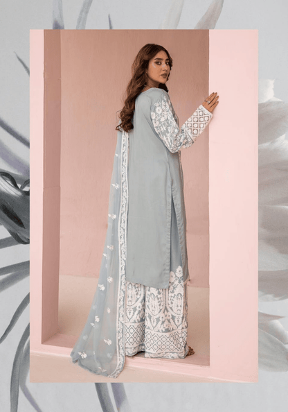 (Sea Green) "Fiza" Embroidered Linen 3 Pc Dress By Simrans