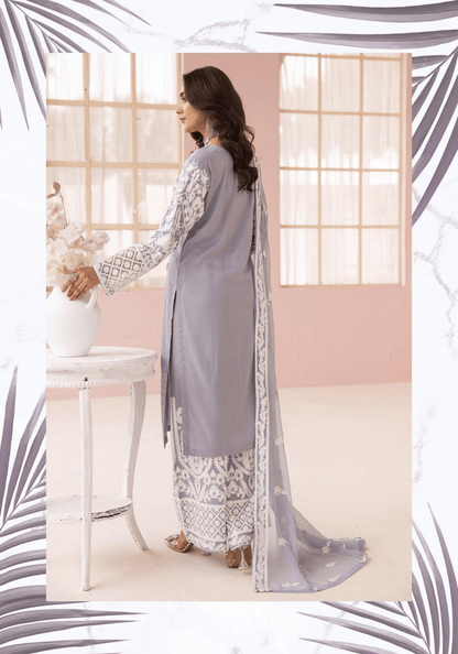 (Lilac) "Fiza" Embroidered Linen 3 Pc Dress By Simrans