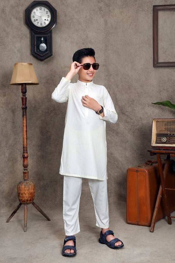 (WHITE) Father & Son Wash & Wear Salwar Kameez- UMNAA