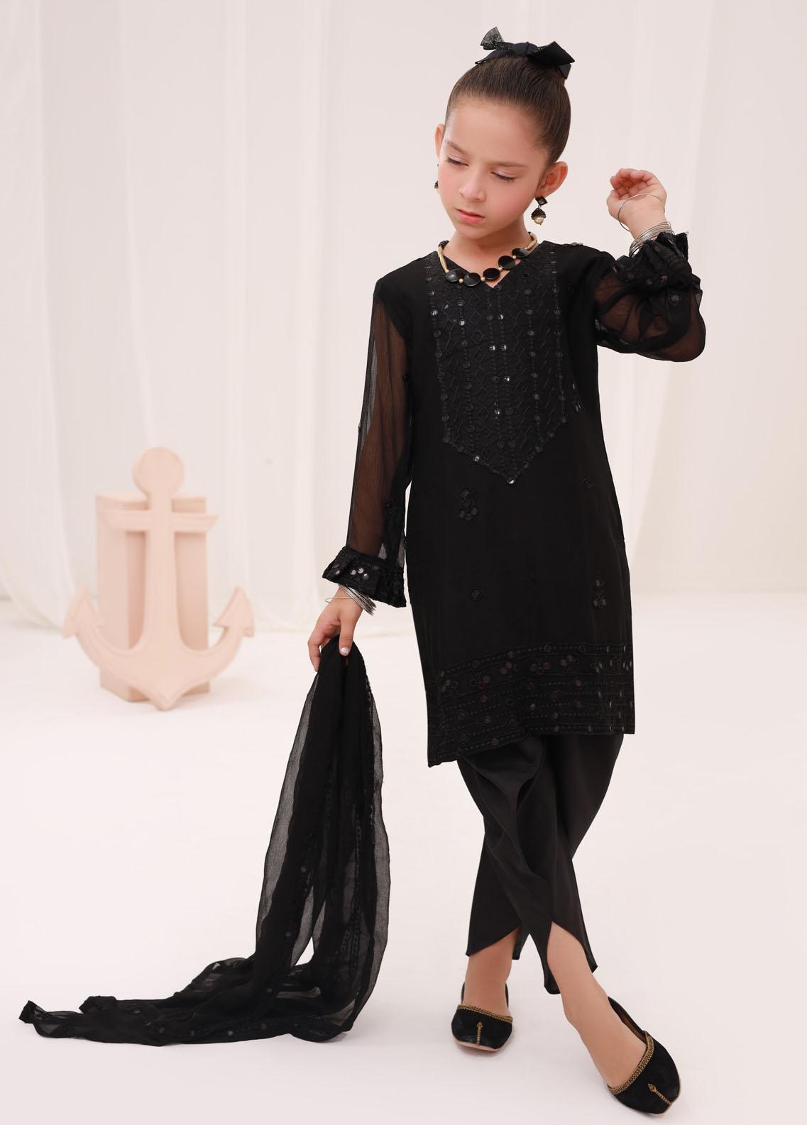 Kids embroidered chiffon 3pc stitched suit