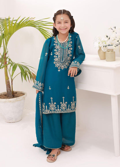 Kids embroidered chiffon 3pc stitched suit