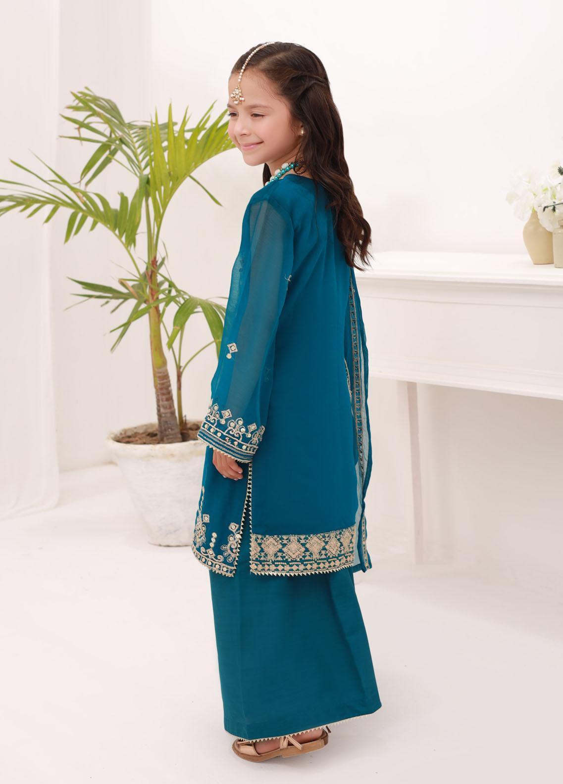 Kids embroidered chiffon 3pc stitched suit