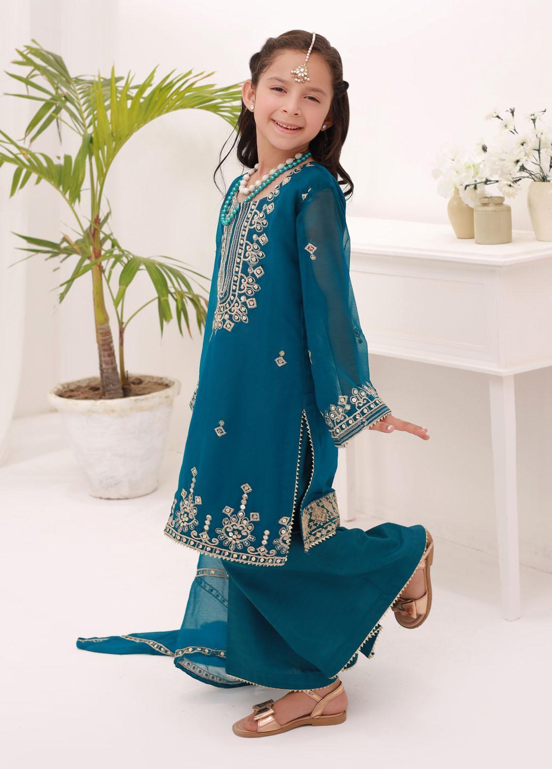 Kids embroidered chiffon 3pc stitched suit