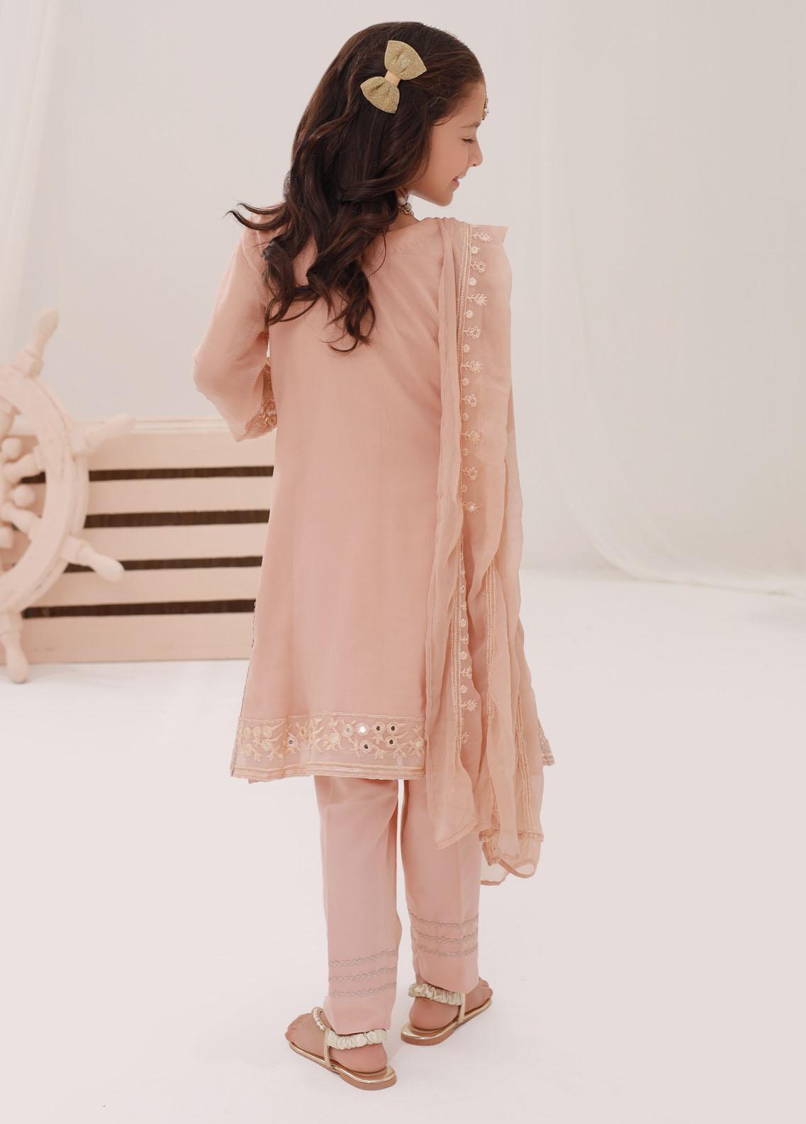 Kids embroidered chiffon 3pc stitched suit