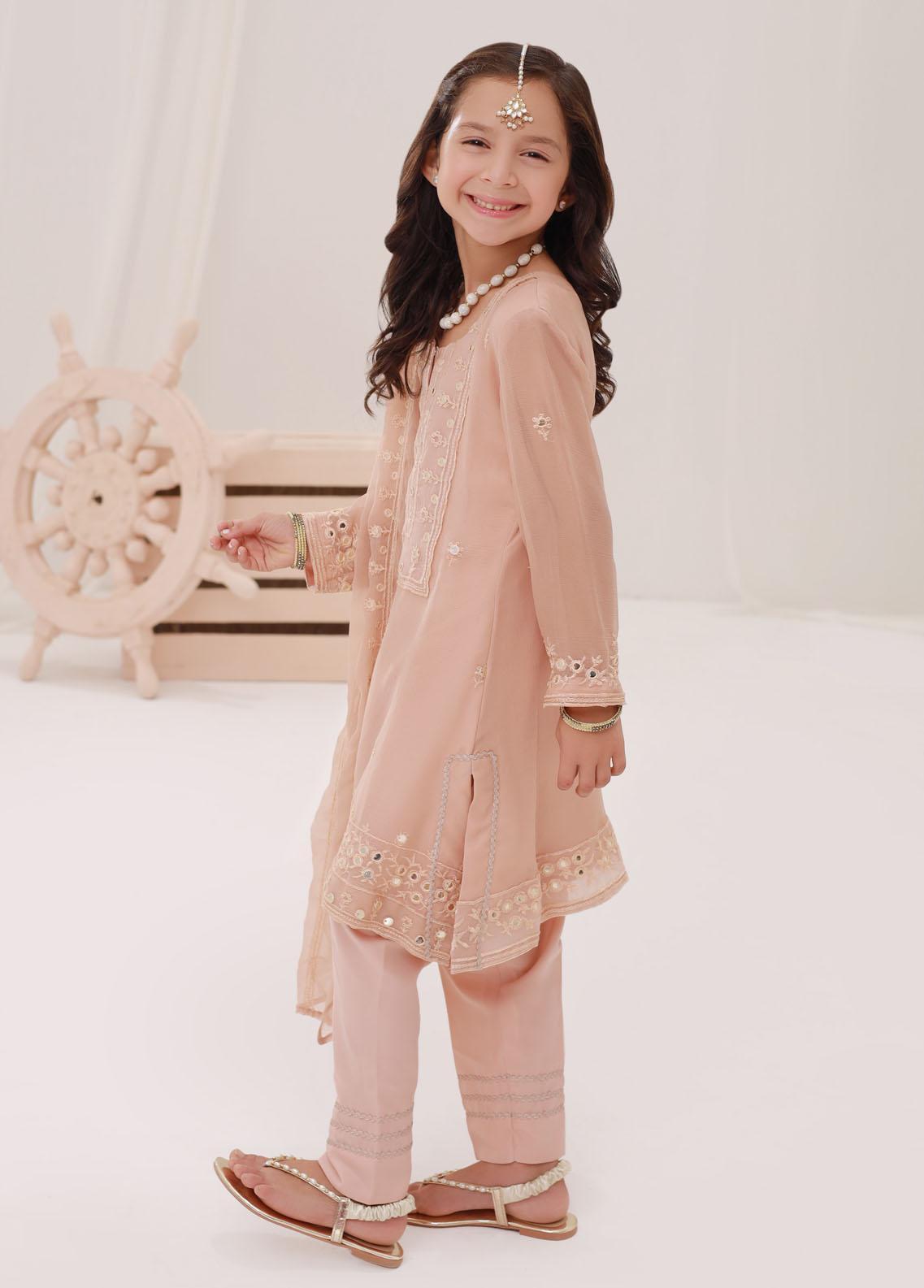 Kids embroidered chiffon 3pc stitched suit