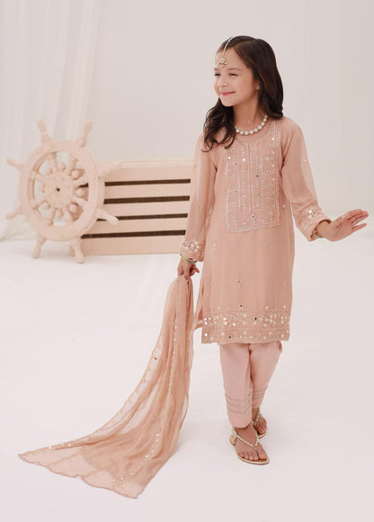 Kids embroidered chiffon 3pc stitched suit