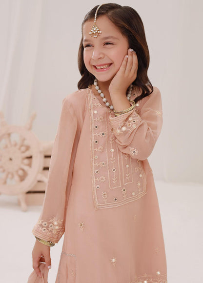 Kids embroidered chiffon 3pc stitched suit