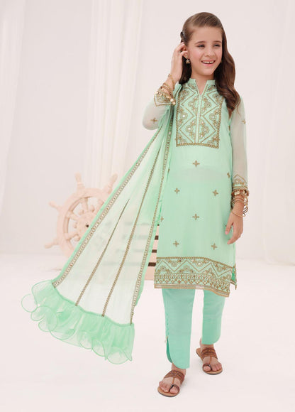 Kids embroidered chiffon 3 pc stitched suit