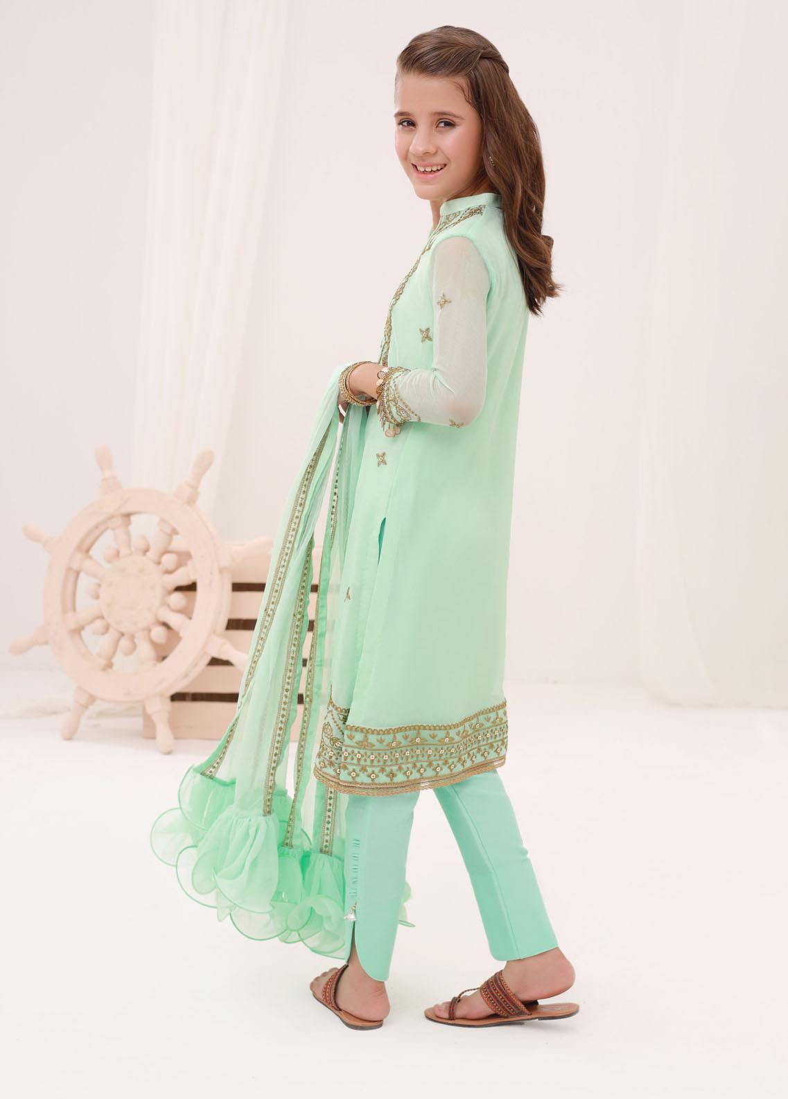 Kids embroidered chiffon 3 pc stitched suit