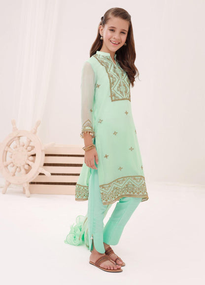 Kids embroidered chiffon 3 pc stitched suit