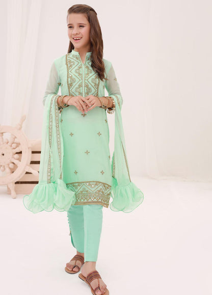 Kids embroidered chiffon 3 pc stitched suit