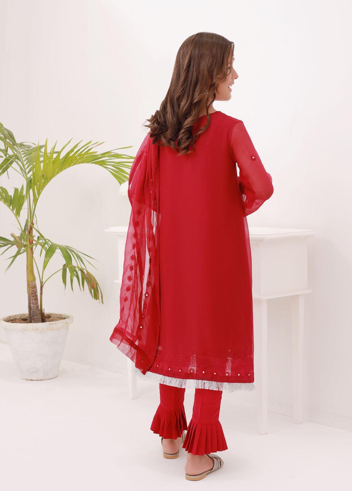 Kids embroidered chiffon 3 pc stitched suit