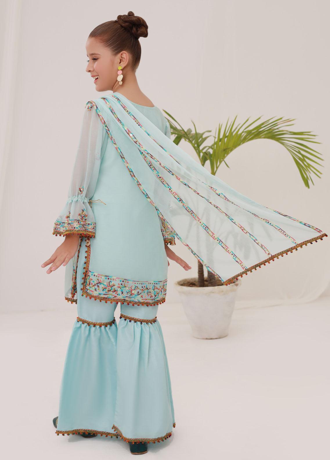 Kids embroidered chiffon 3 pc stitched suit