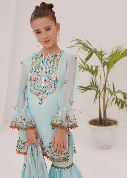 Kids embroidered chiffon 3 pc stitched suit