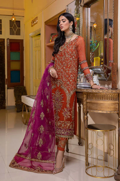 RUST 3 PIECE STITCHED FORMAL CHIFFON COLLECTION-CHARIZMA