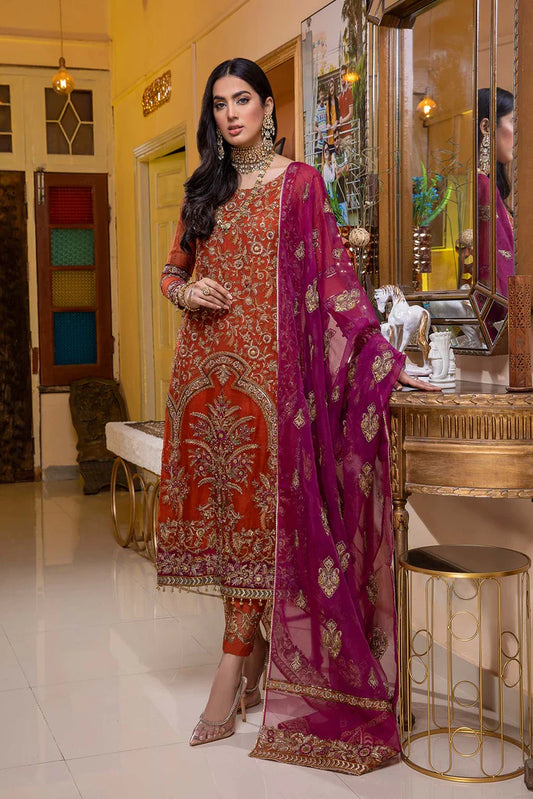 RUST 3 PIECE STITCHED FORMAL CHIFFON COLLECTION-CHARIZMA