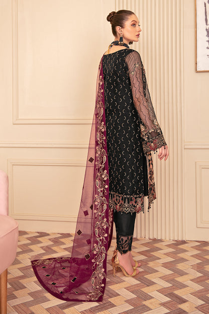 Black Embroidered organza Dress-Ramsha