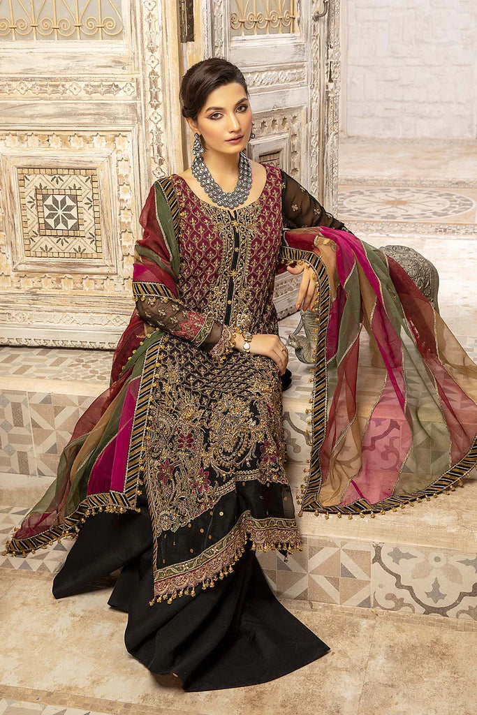 Black 3 Piece  stitched Formal Chiffon Collection-Charizma