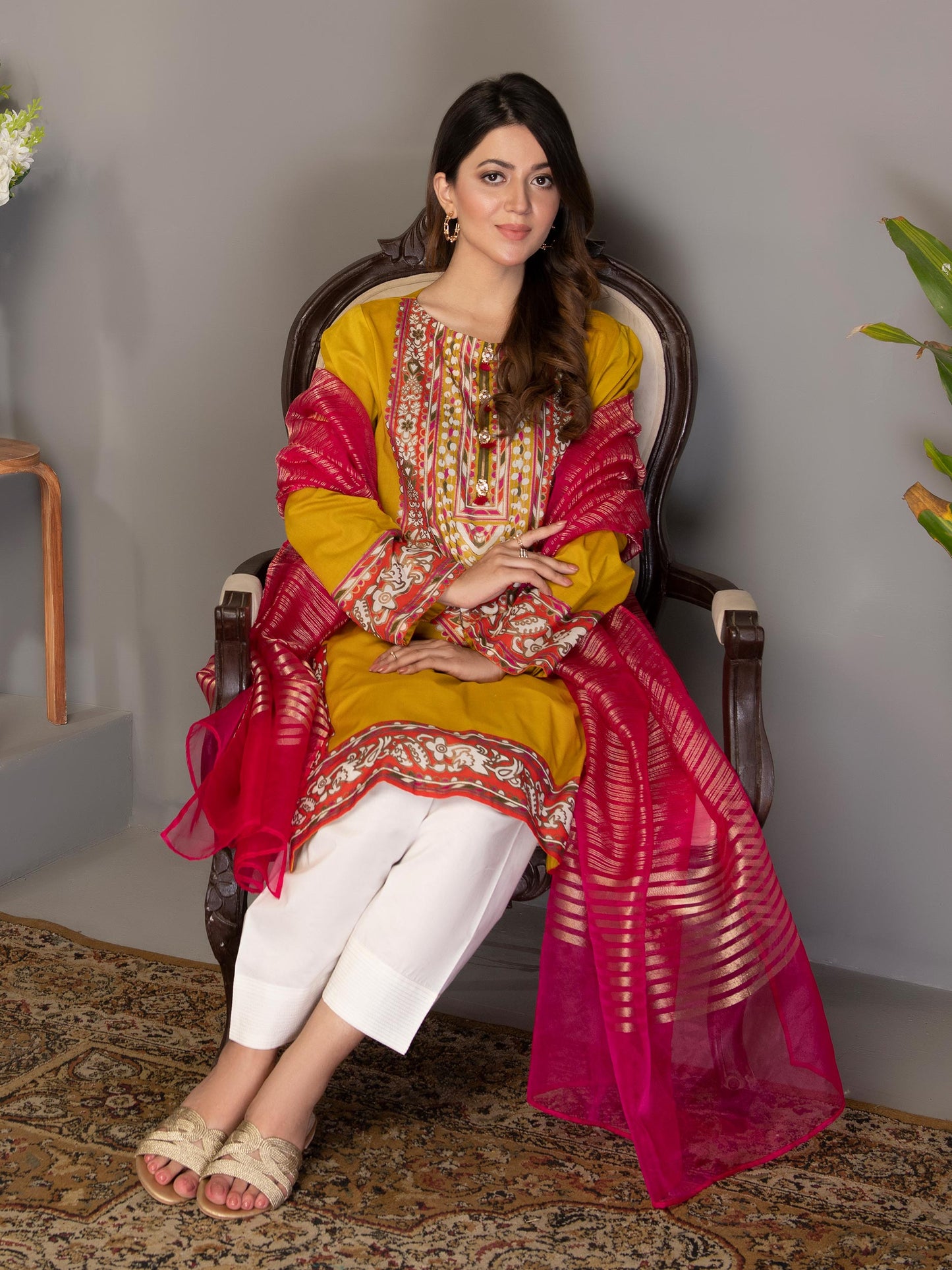 Yellow stitched 2 Piece Printed Lawn Suit By Limelight