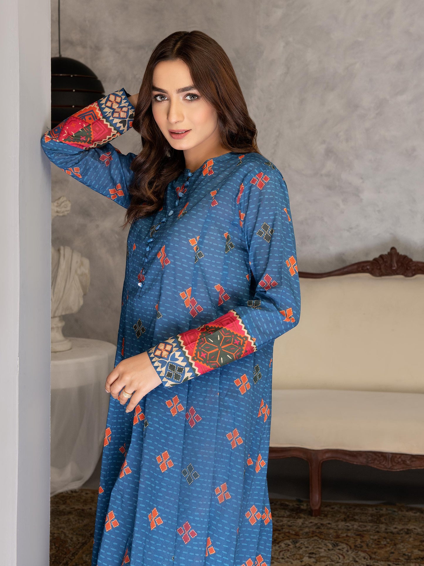 Blue 1 Piece Printed Lawn Shirt By Limelight