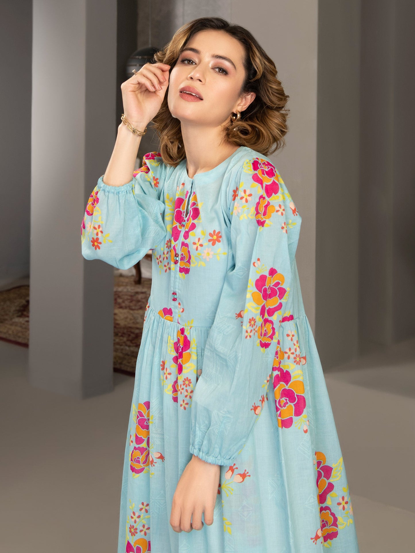 Sky Blue 1 Piece Printed Lawn Shirt By Limelight