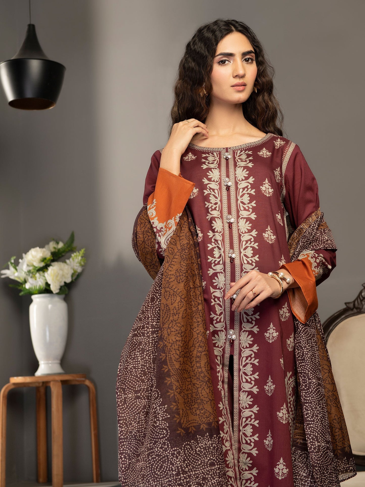 Maroon 2 Piece Printed Lawn Suit-Limelight