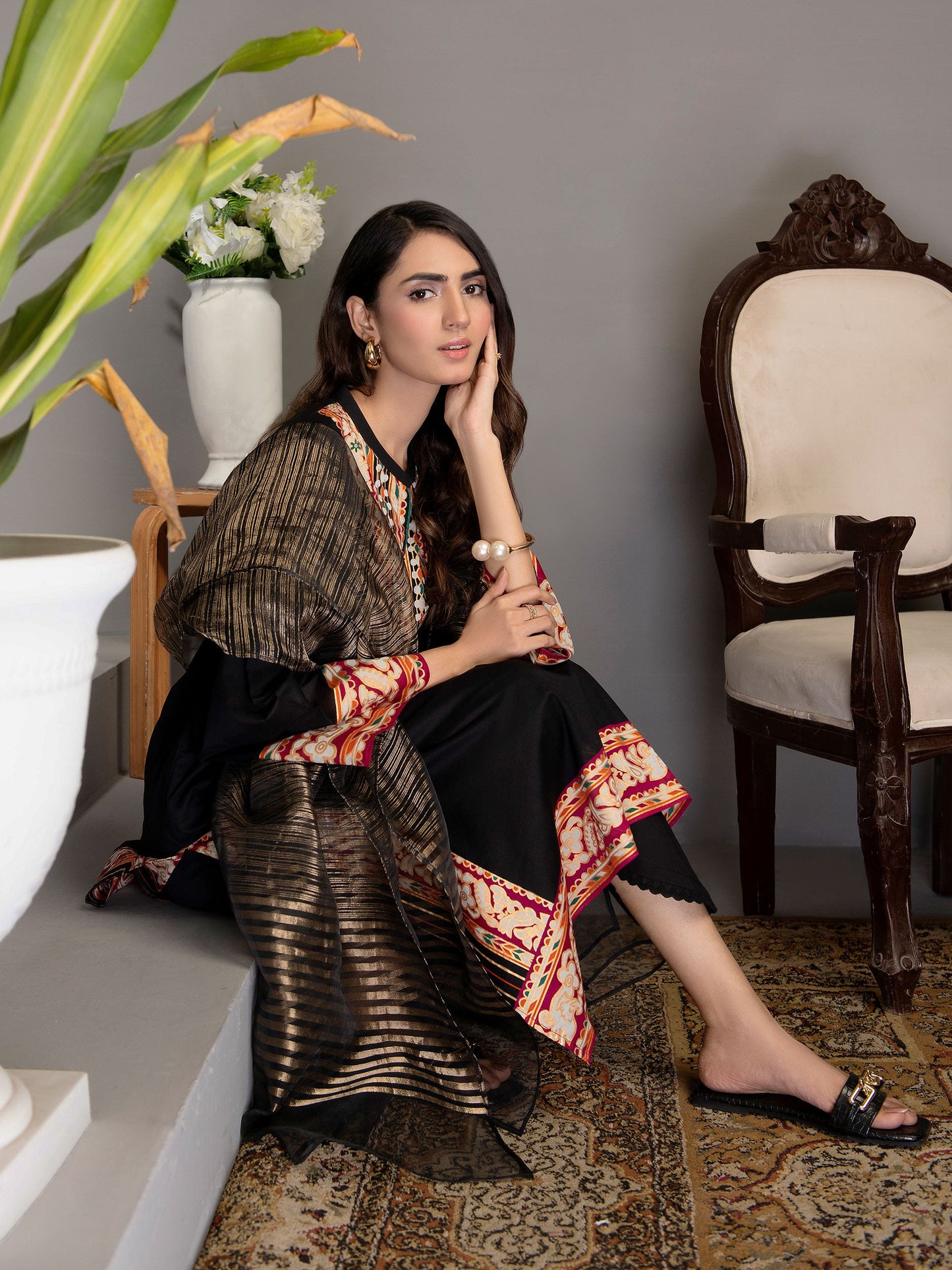 Black 2 Piece Printed Lawn Suit By Limelight