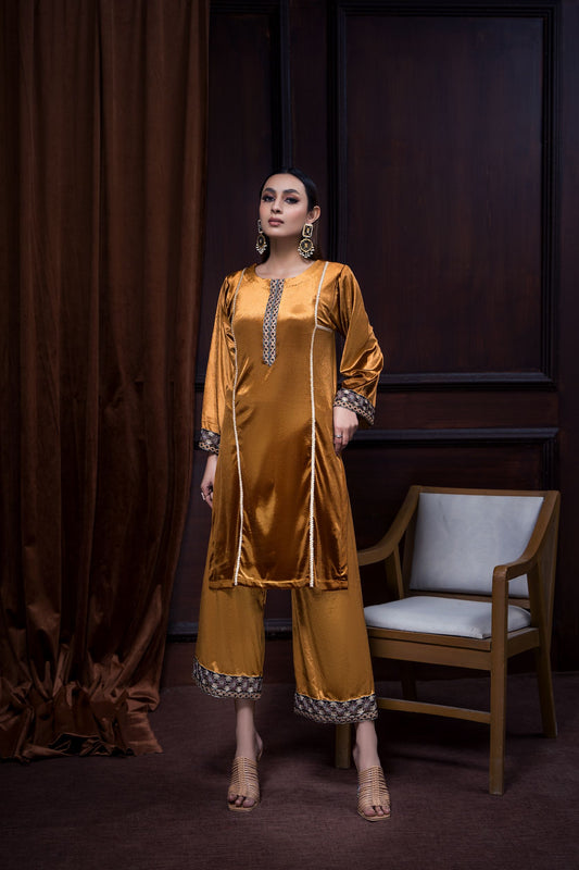 Mustard Luxury Velvet | 2 Piece Embroidered | Premium Quality