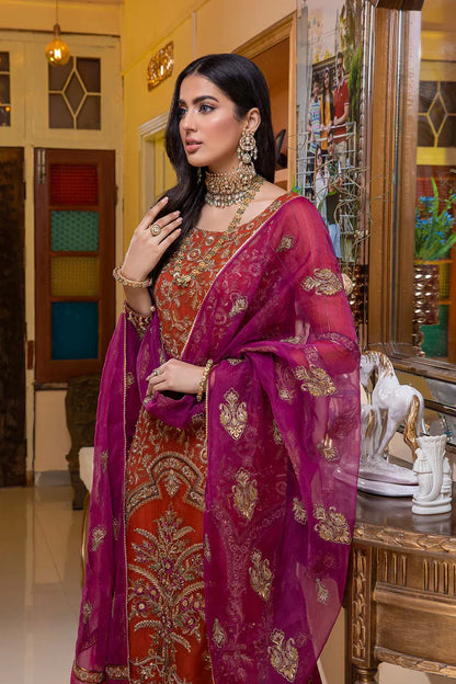 RUST 3 PIECE STITCHED FORMAL CHIFFON COLLECTION-CHARIZMA