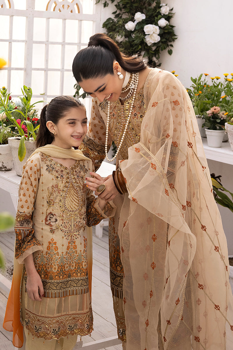 Beige Shamray Luxury Lawn  Mother Daughter Collection-Mona Ally's