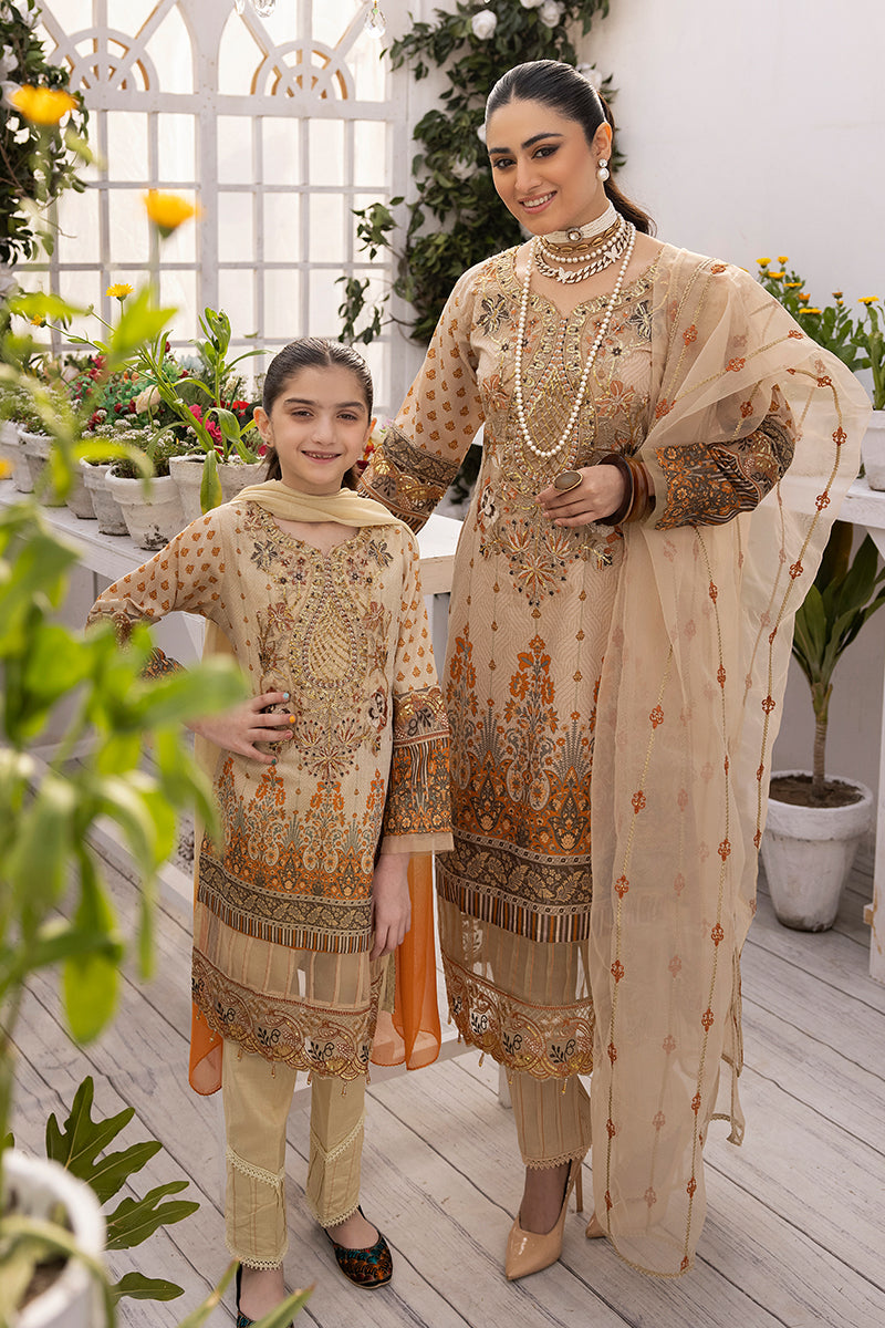 Beige Shamray Luxury Lawn  Mother Daughter Collection-Mona Ally's