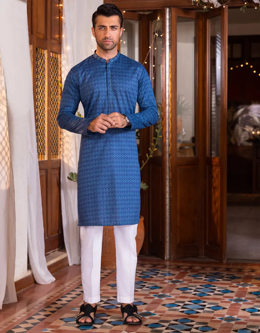 BLUE COTTON KURTA BY J.