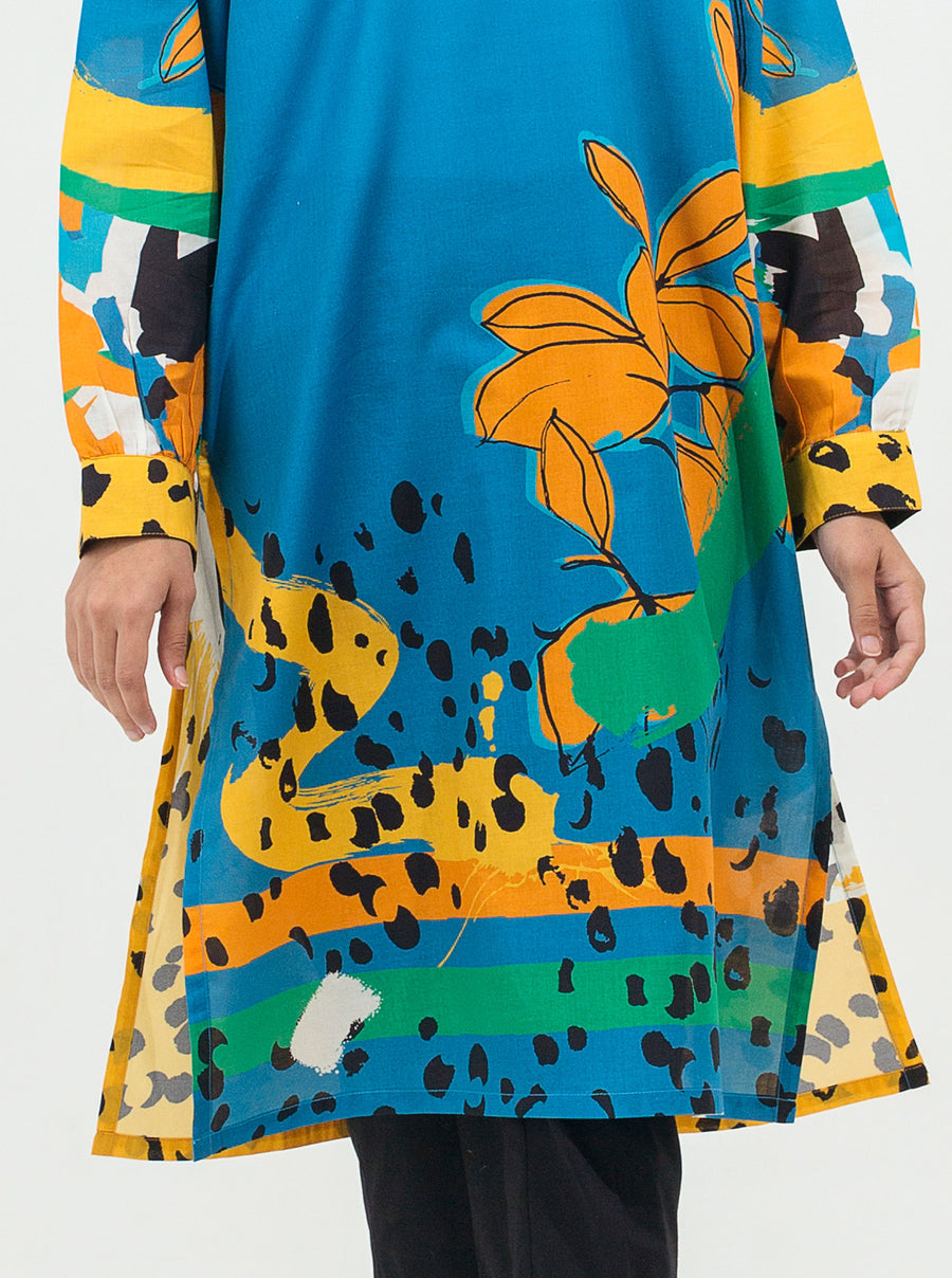 Blue Printed Lawn  Shirt By Beechtree