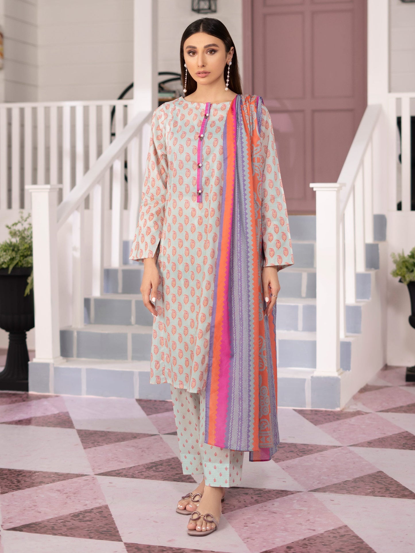 Aqua 3 Piece Embroidered Jacquard Suit-Limelight