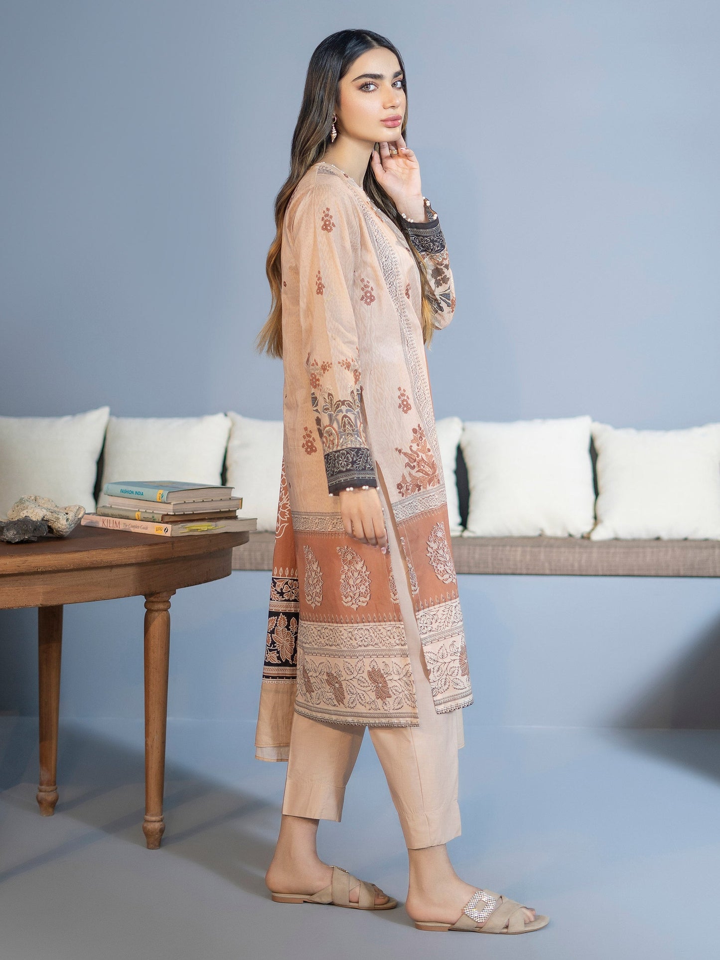 Beige 3 Piece Printed Lawn Suit By LimeLight