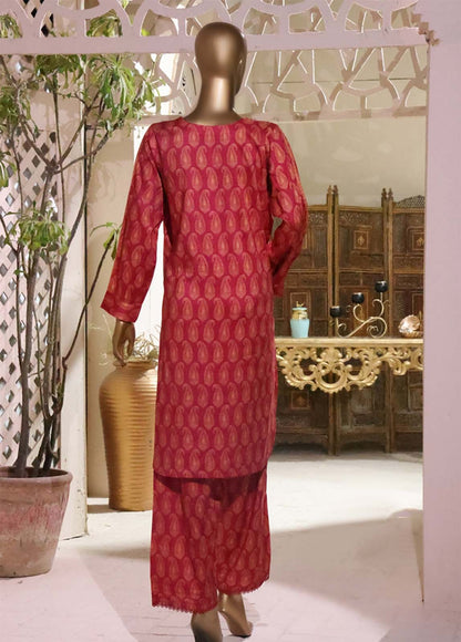 Red 2 Piece Printed Linen Stitched Suit-Bin Saeed