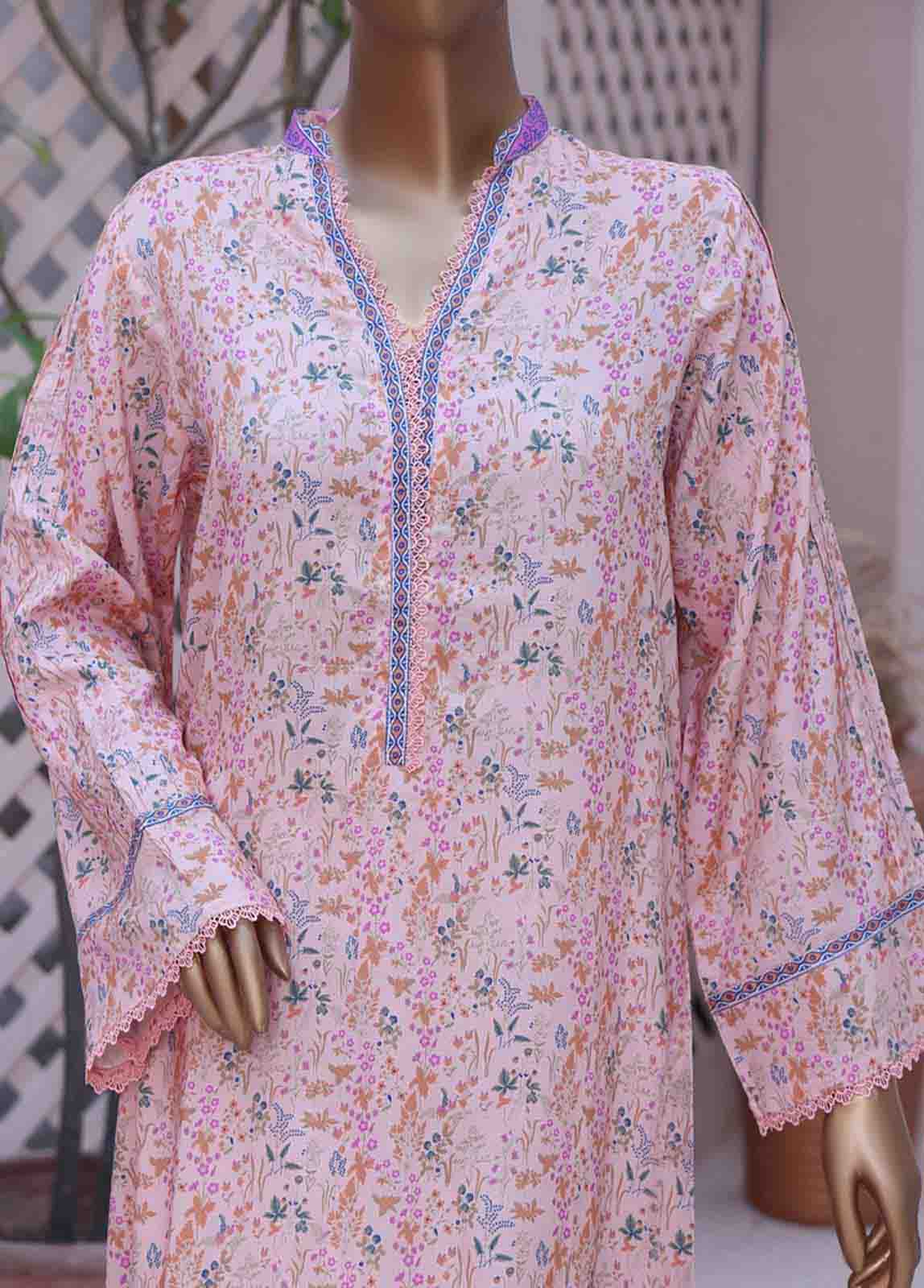 Pink 2 Piece Printed Linen Stitched Suit -Bin Saeed