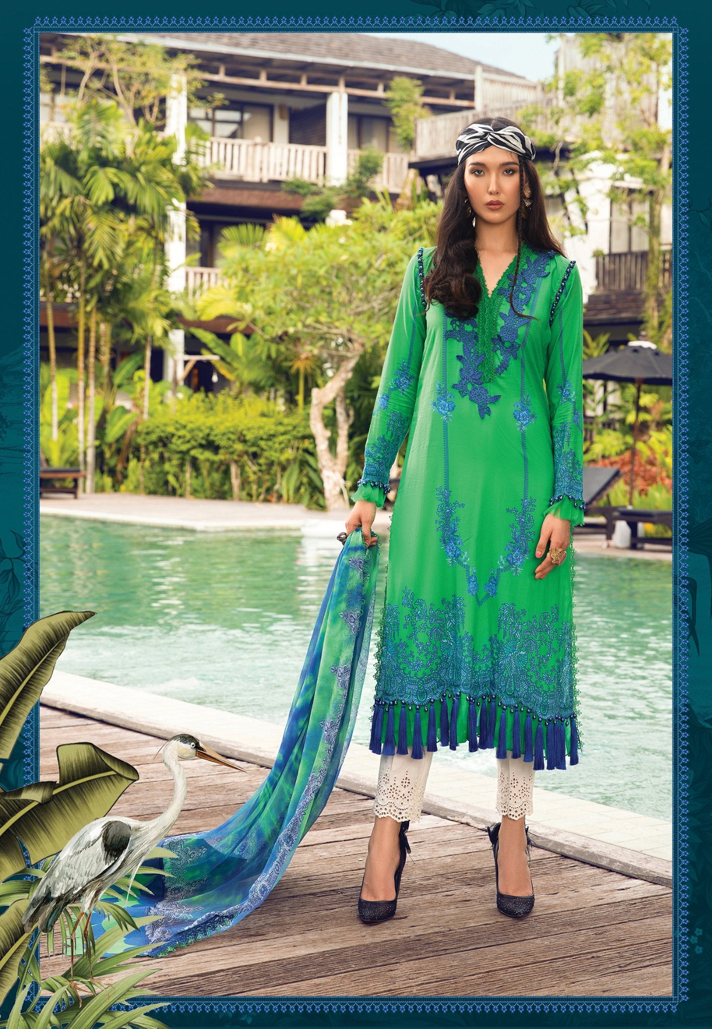 Green 3Pcs embroidered Suit -Maria B