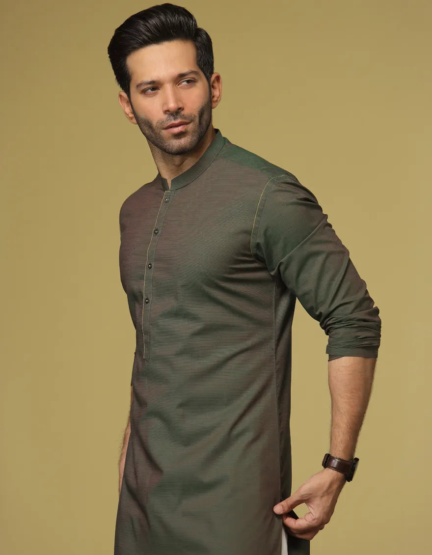 MENS PARROT GREEN COTTON KURTA BY J.