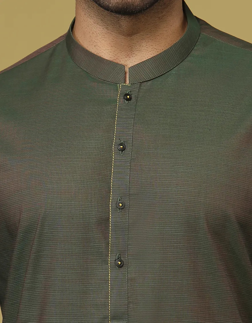 MENS PARROT GREEN COTTON KURTA BY J.