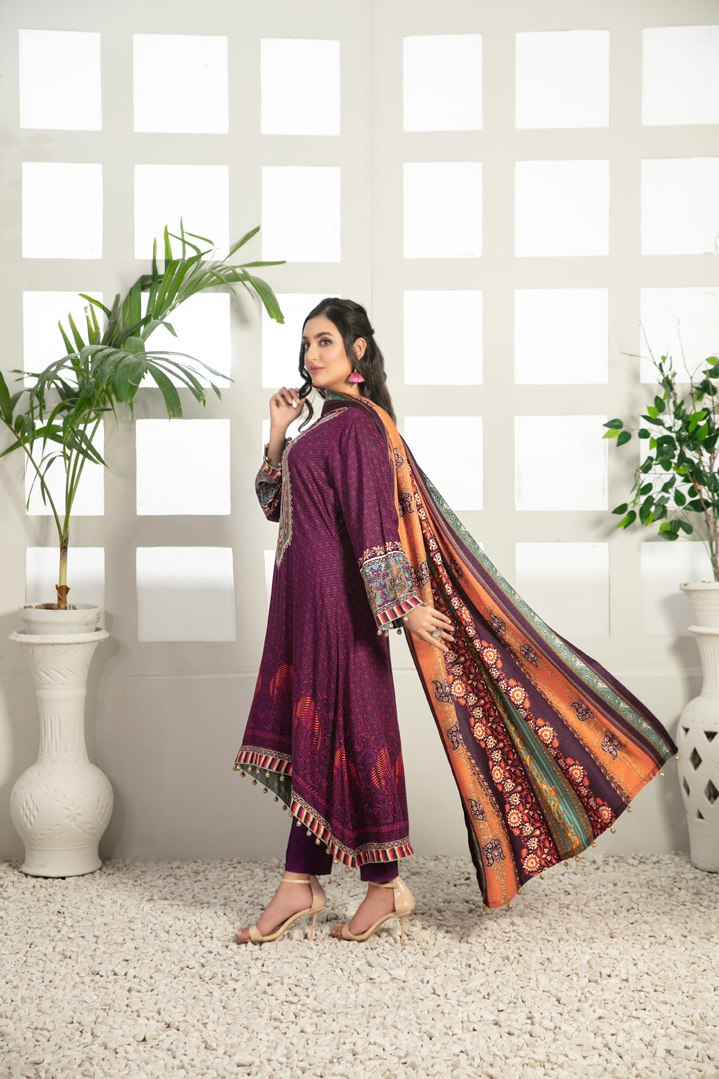 3 Piece stitched Embroidered Digital Printed Linen Dress-Tawakkal