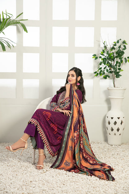 3 Piece stitched Embroidered Digital Printed Linen Dress-Tawakkal