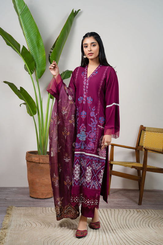 Magenta Embroidered 3 Piece | Dress | Raniya.H