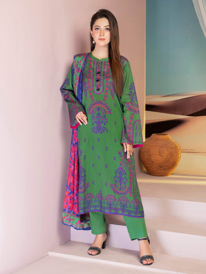 Green 3 Piece Printed Lawn Suit By Limelight